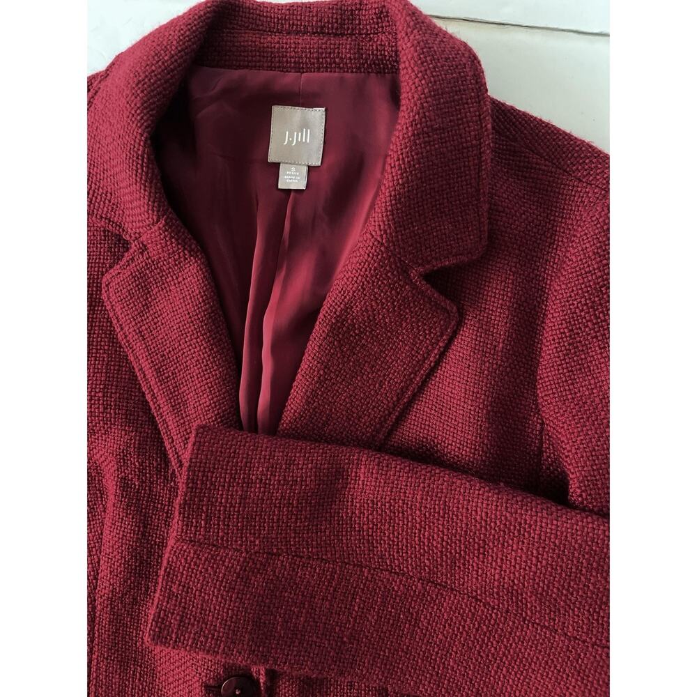 J. Jill Twill Blazer Womens S P Red Wool Blend Textured Lined Two Button Jacket